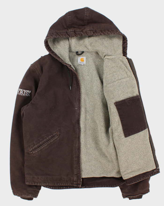 Vintage Carhartt J141 DKB Active Sherpa Lined Duck Canvas Hooded Workwear Jacket - L