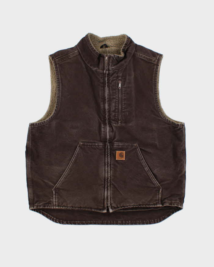 Vintage Carhartt V33 DKB Sherpa Lined Canvas Workwear Gilet - L