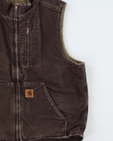Vintage Carhartt V33 DKB Sherpa Lined Canvas Workwear Gilet - L