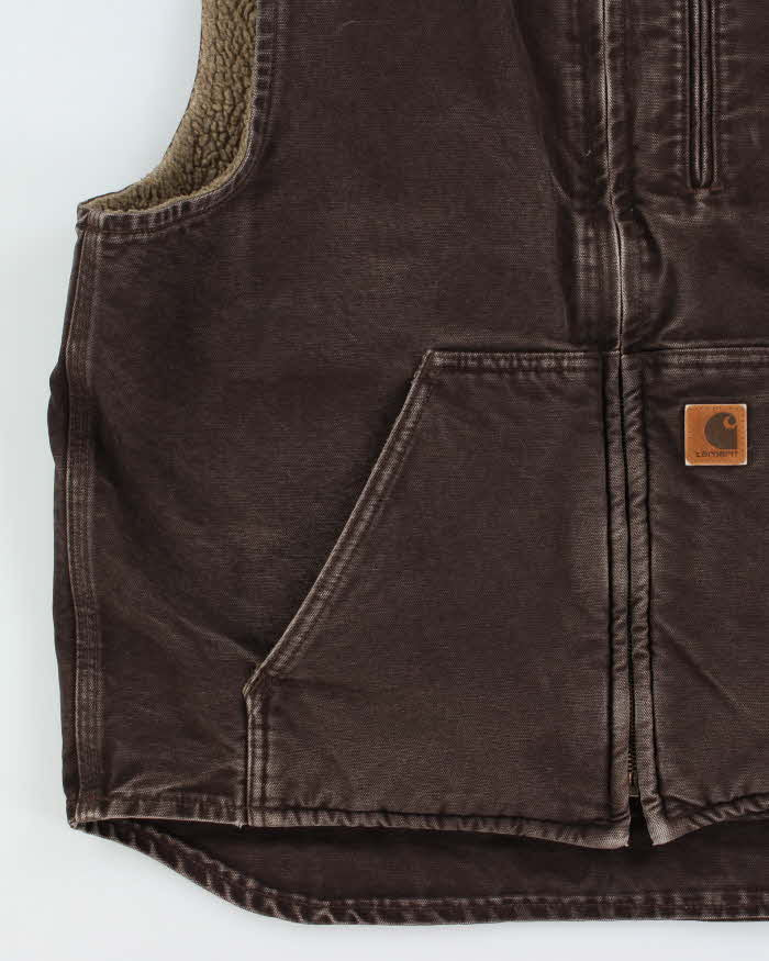 Vintage Carhartt V33 DKB Sherpa Lined Canvas Workwear Gilet - L