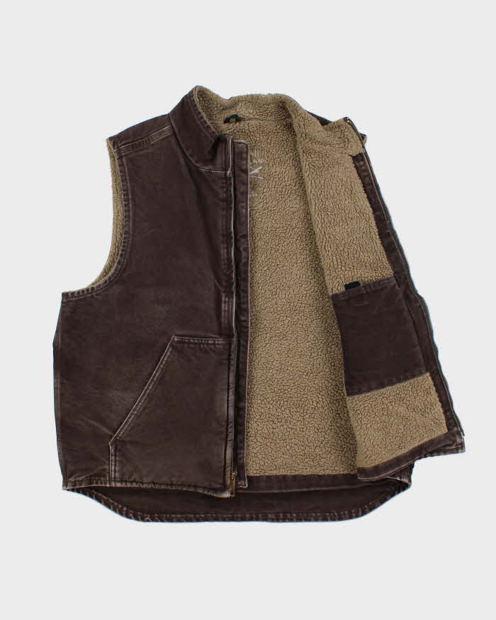 Vintage Carhartt V33 DKB Sherpa Lined Canvas Workwear Gilet - L