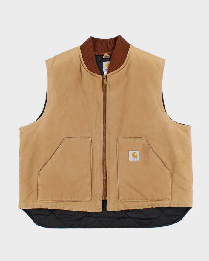 Vintage 1990s Carhartt V01 BRN Arctic Quilt Lined Made In USA Canvas Workwear Gilet - XXL