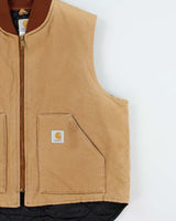 Vintage 1990s Carhartt V01 BRN Arctic Quilt Lined Made In USA Canvas Workwear Gilet - XXL