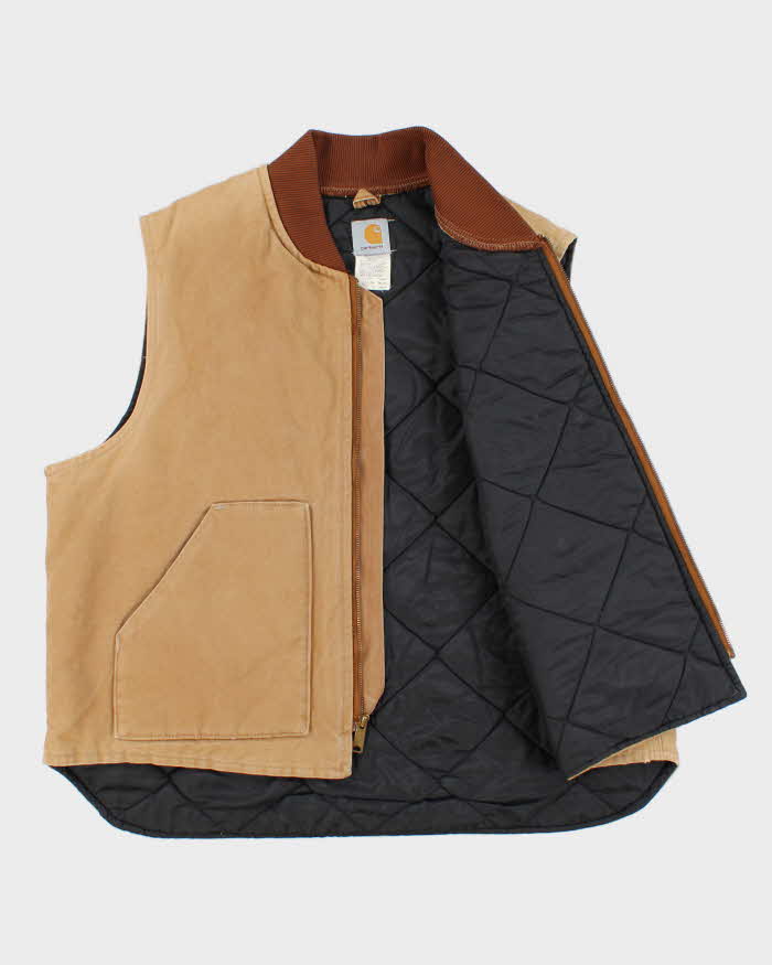 Vintage 1990s Carhartt V01 BRN Arctic Quilt Lined Made In USA Canvas Workwear Gilet - XXL