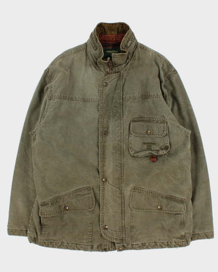Vintage 1990s Valentino Jeans Blanket Quilt Lined Khaki Chore Workwear Jacket - L