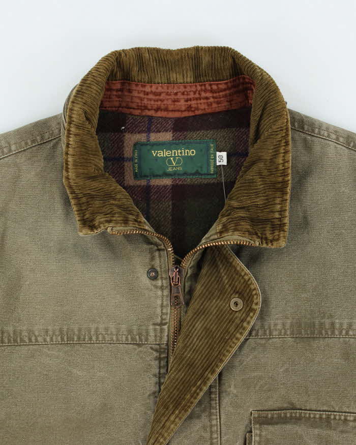 Vintage 1990s Valentino Jeans Blanket Quilt Lined Khaki Chore Workwear Jacket - L