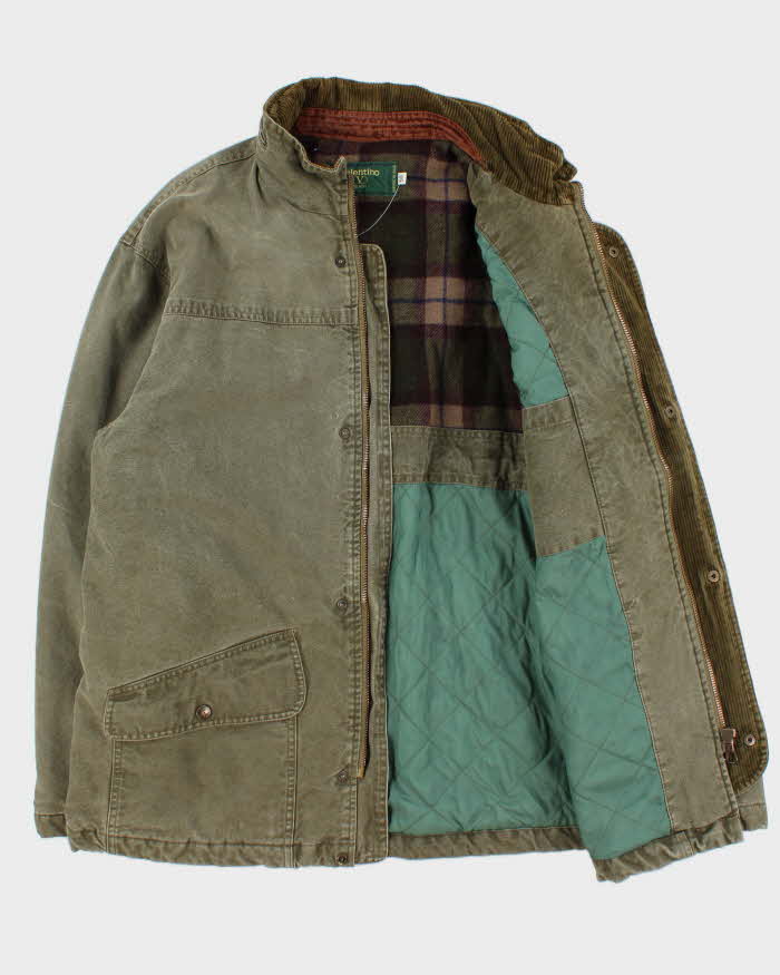 Vintage 1990s Valentino Jeans Blanket Quilt Lined Khaki Chore Workwear Jacket - L