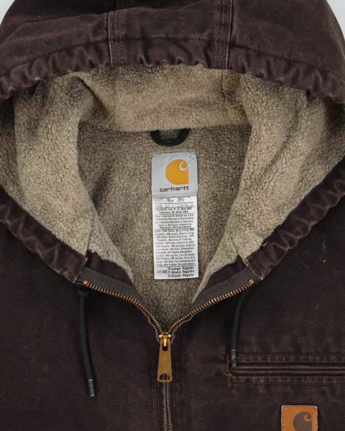 Vintage 2008 Carhartt J141 DKB Active Sherpa Lined Canvas Hooded Workwear Jacket - XL