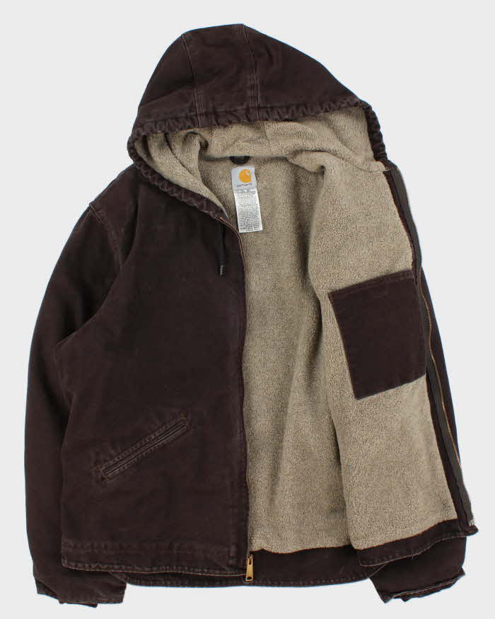 Vintage 2008 Carhartt J141 DKB Active Sherpa Lined Canvas Hooded Workwear Jacket - XL