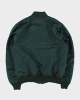 Vintage Stussy Emerald Green Quilt Lined Satin Varsity Bomber Jacket - L
