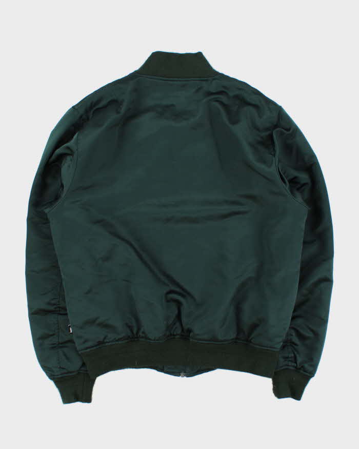 Vintage Stussy Emerald Green Quilt Lined Satin Varsity Bomber Jacket - L