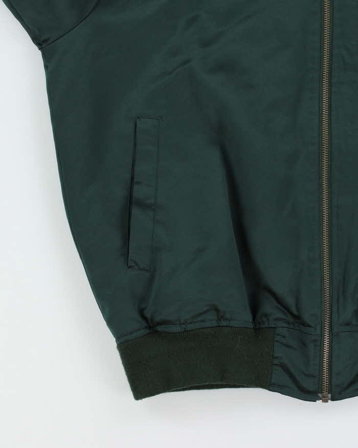 Vintage Stussy Emerald Green Quilt Lined Satin Varsity Bomber Jacket - L