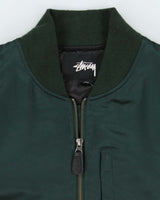 Vintage Stussy Emerald Green Quilt Lined Satin Varsity Bomber Jacket - L