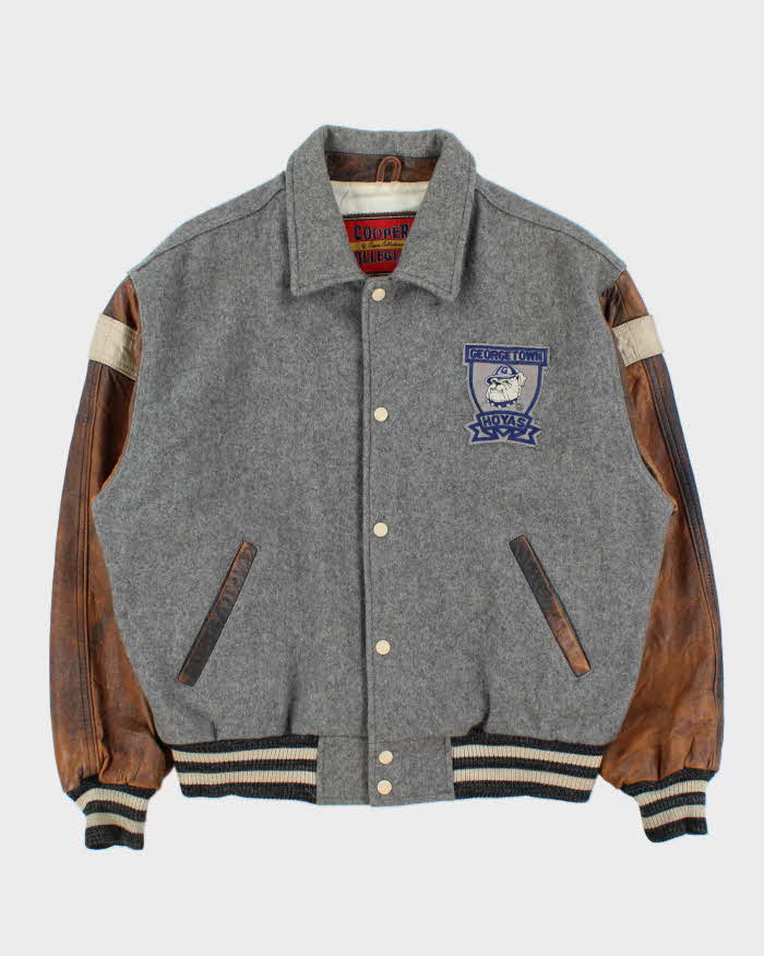 Vintage 1990s Cooper Collegiate George Town Hoyas Leather Wool Varsity Bomber Jacket - L