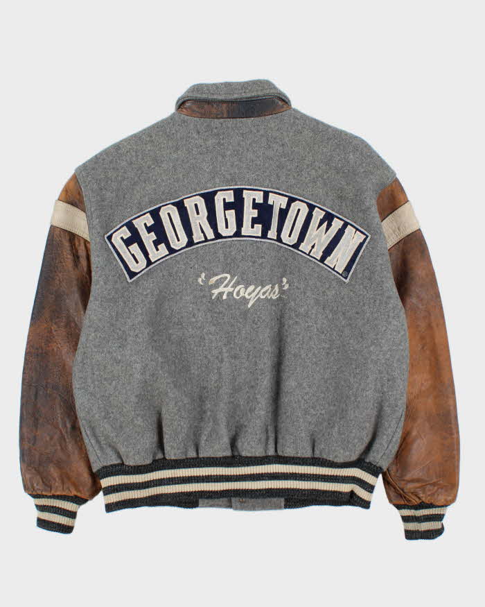 Vintage 1990s Cooper Collegiate George Town Hoyas Leather Wool Varsity Bomber Jacket - L