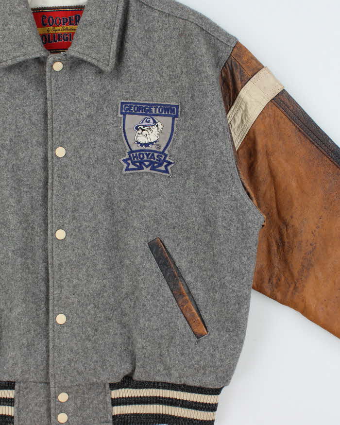 Vintage 1990s Cooper Collegiate George Town Hoyas Leather Wool Varsity Bomber Jacket - L