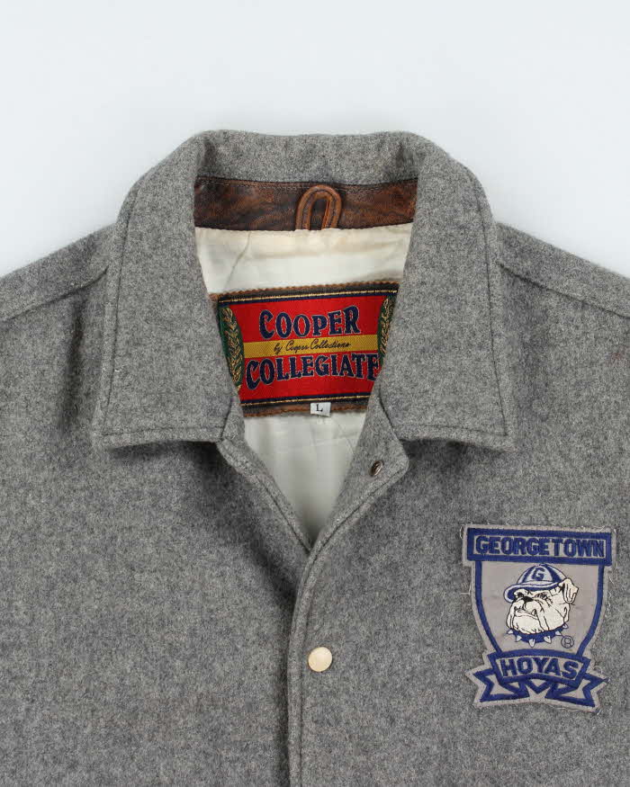 Vintage 1990s Cooper Collegiate George Town Hoyas Leather Wool Varsity Bomber Jacket - L