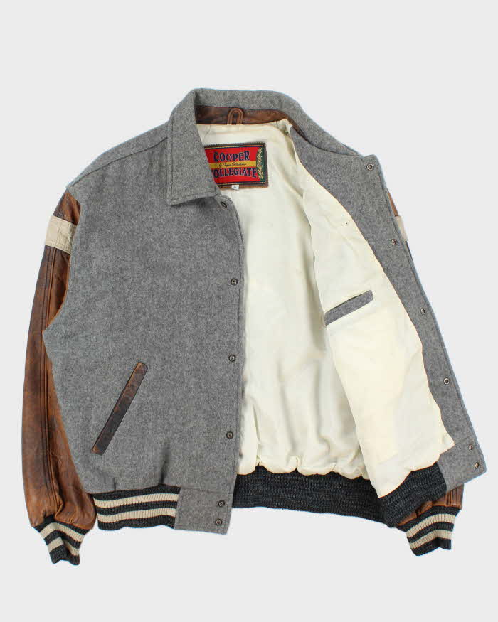 Vintage 1990s Cooper Collegiate George Town Hoyas Leather Wool Varsity Bomber Jacket - L