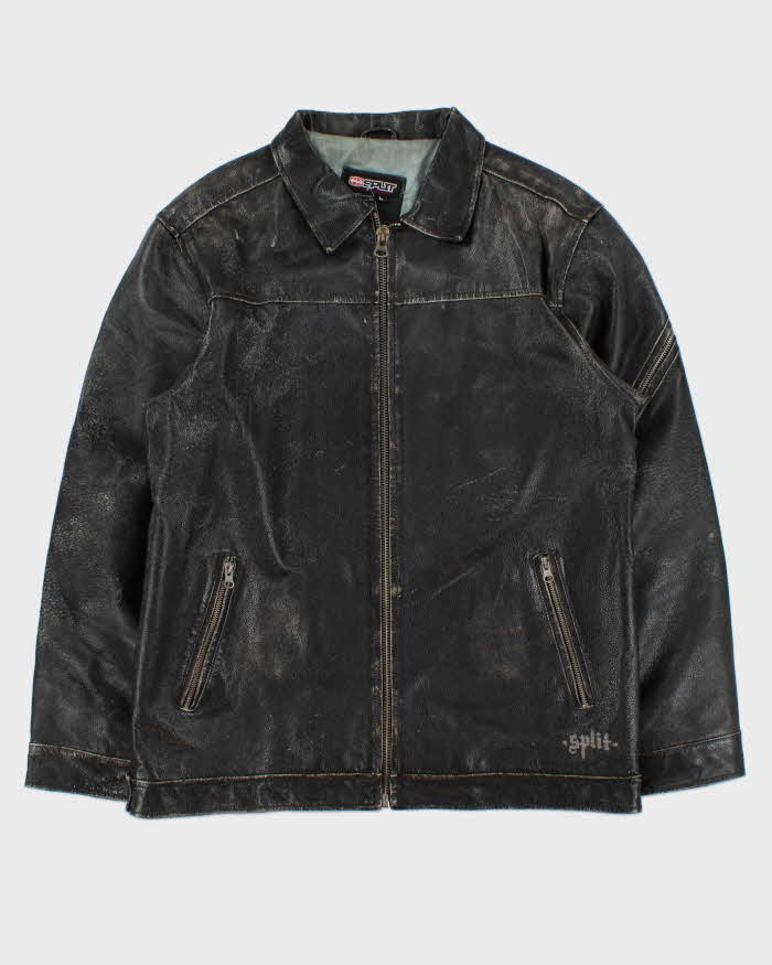 Vintage Y2K 00s Split Distressed Style Quilt Lined Leather Jacket - L
