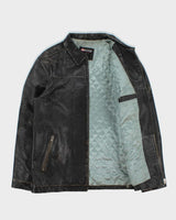 Vintage Y2K 00s Split Distressed Style Quilt Lined Leather Jacket - L