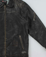 Vintage Y2K 00s Split Distressed Style Quilt Lined Leather Jacket - L