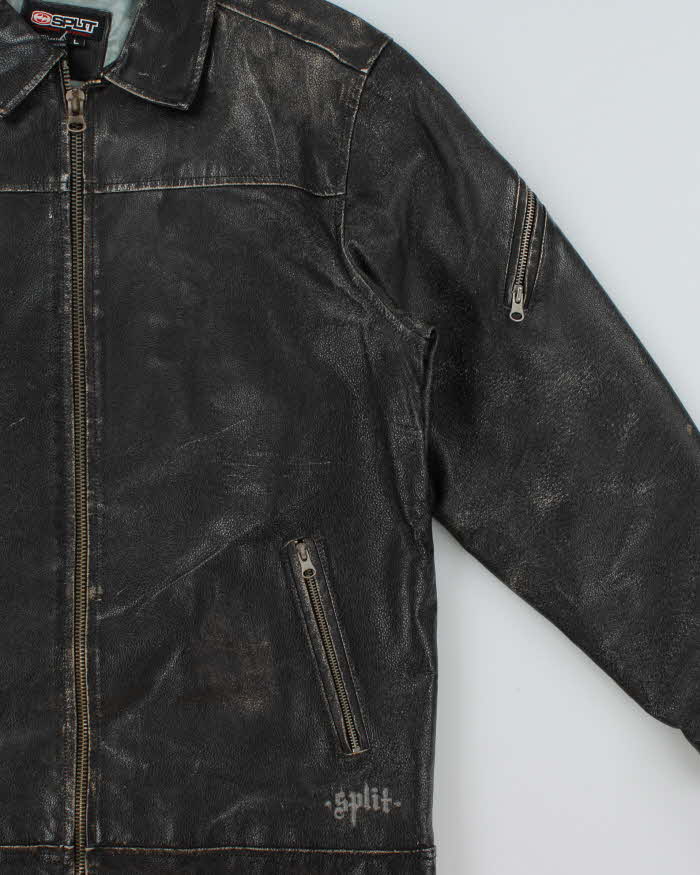 Vintage Y2K 00s Split Distressed Style Quilt Lined Leather Jacket - L
