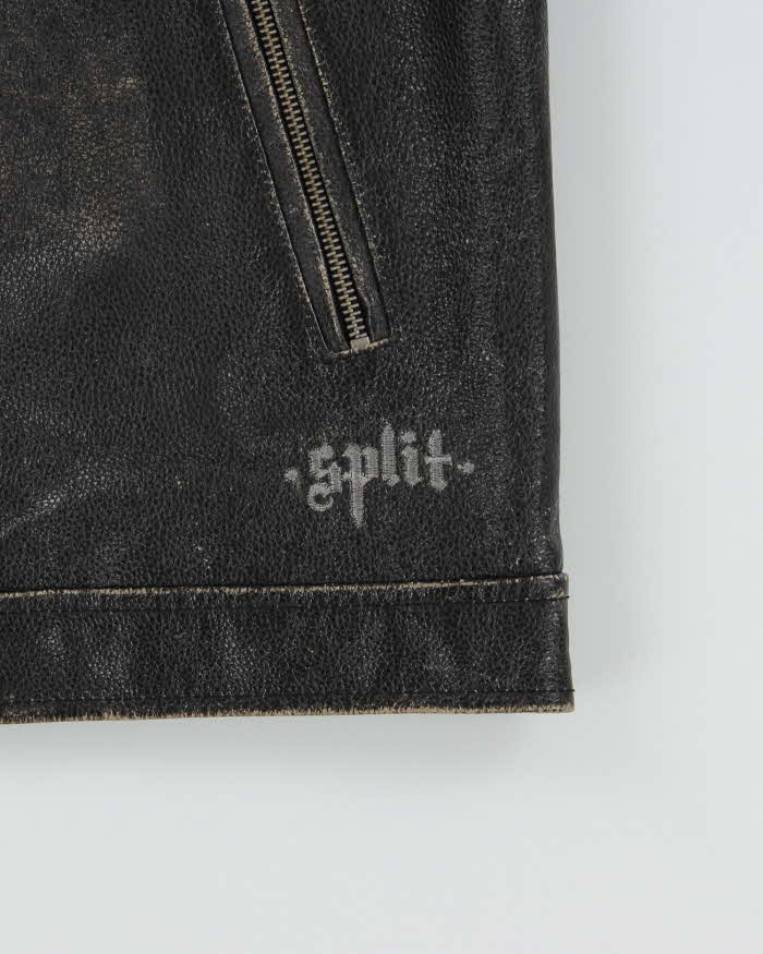 Vintage Y2K 00s Split Distressed Style Quilt Lined Leather Jacket - L