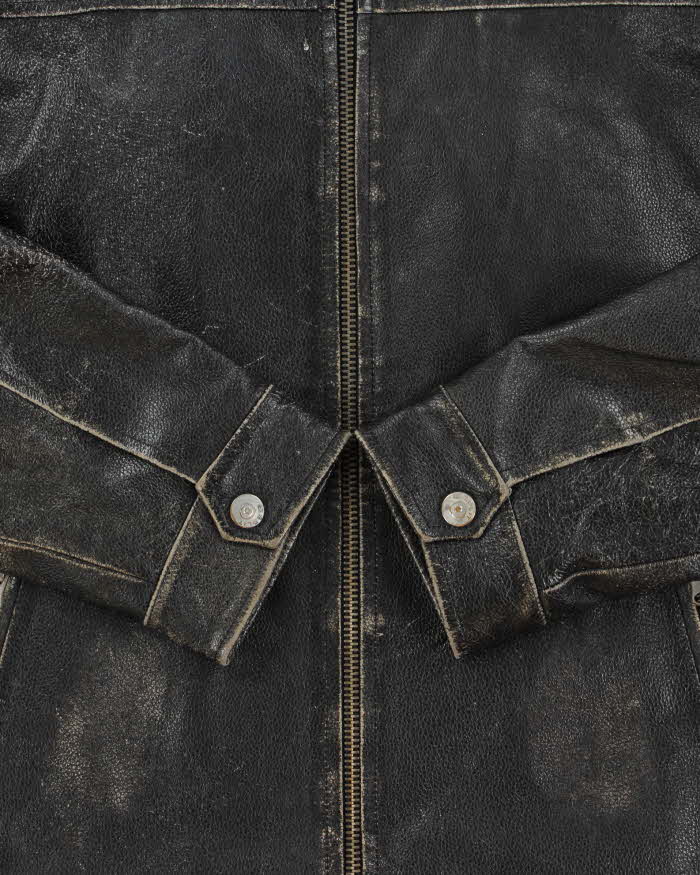 Vintage Y2K 00s Split Distressed Style Quilt Lined Leather Jacket - L