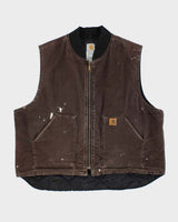 Vintage Y2K 2006 Carhartt V02 DKB Arctic Quilt Distressed Canvas Workwear Gilet - XXL