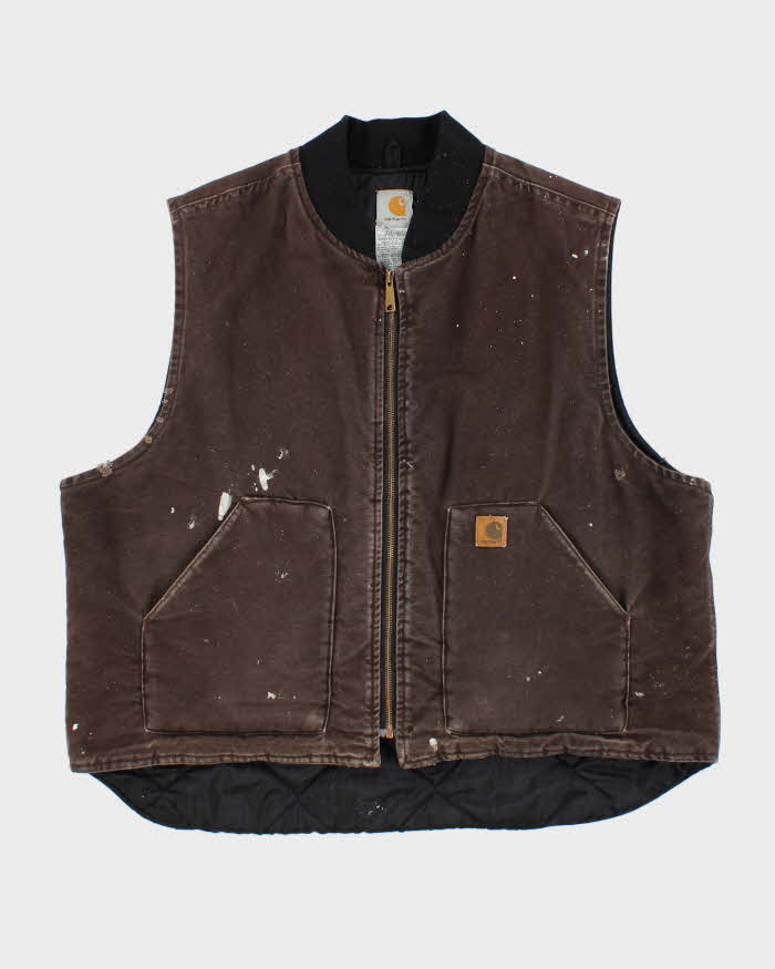 Vintage Y2K 2006 Carhartt V02 DKB Arctic Quilt Distressed Canvas Workwear Gilet - XXL
