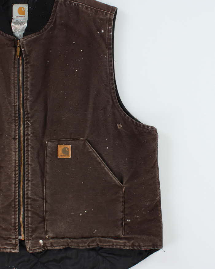 Vintage Y2K 2006 Carhartt V02 DKB Arctic Quilt Distressed Canvas Workwear Gilet - XXL