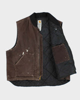 Vintage Y2K 2006 Carhartt V02 DKB Arctic Quilt Distressed Canvas Workwear Gilet - XXL