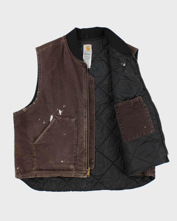 Vintage Y2K 2006 Carhartt V02 DKB Arctic Quilt Distressed Canvas Workwear Gilet - XXL