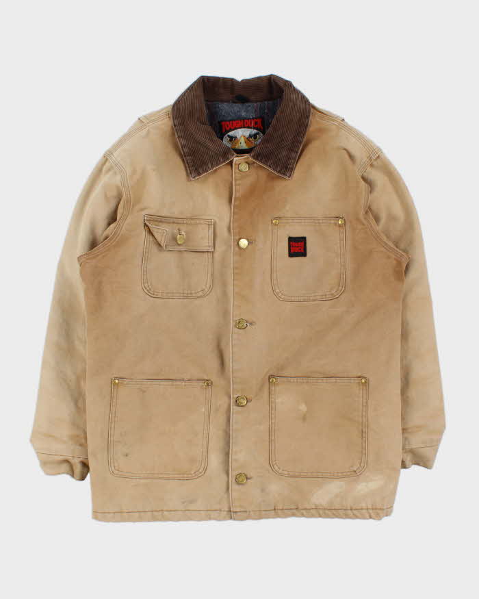 Vintage 1990s Tough Duck Blanket Lined Distressed Tan Workwear Jacket - S