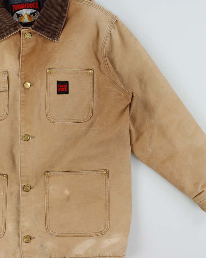 Vintage 1990s Tough Duck Blanket Lined Distressed Tan Workwear Jacket - S