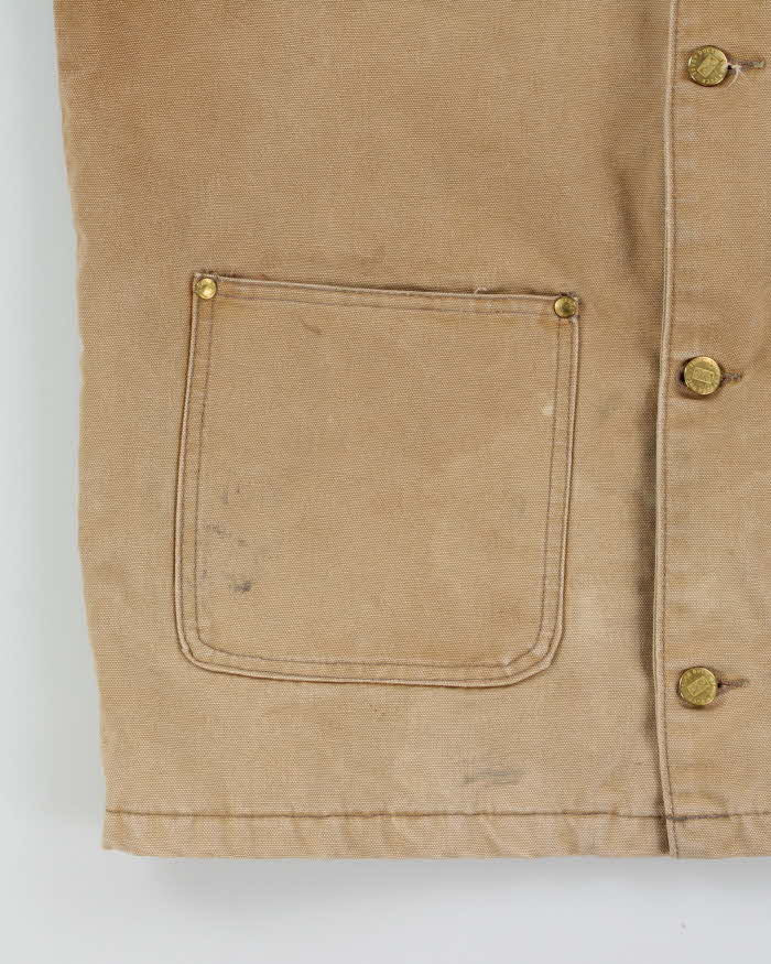 Vintage 1990s Tough Duck Blanket Lined Distressed Tan Workwear Jacket - S