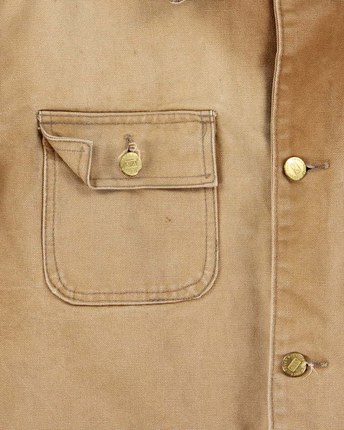 Vintage 1990s Tough Duck Blanket Lined Distressed Tan Workwear Jacket - S