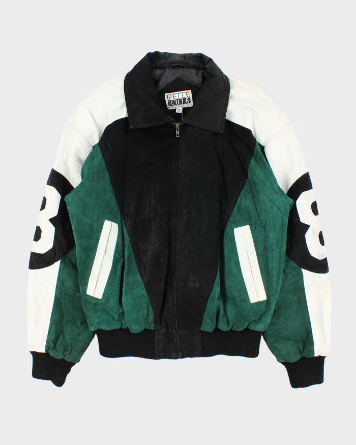 Vintage 1990s 8 Ball Suede &amp; Leather Bomber Jacket - M