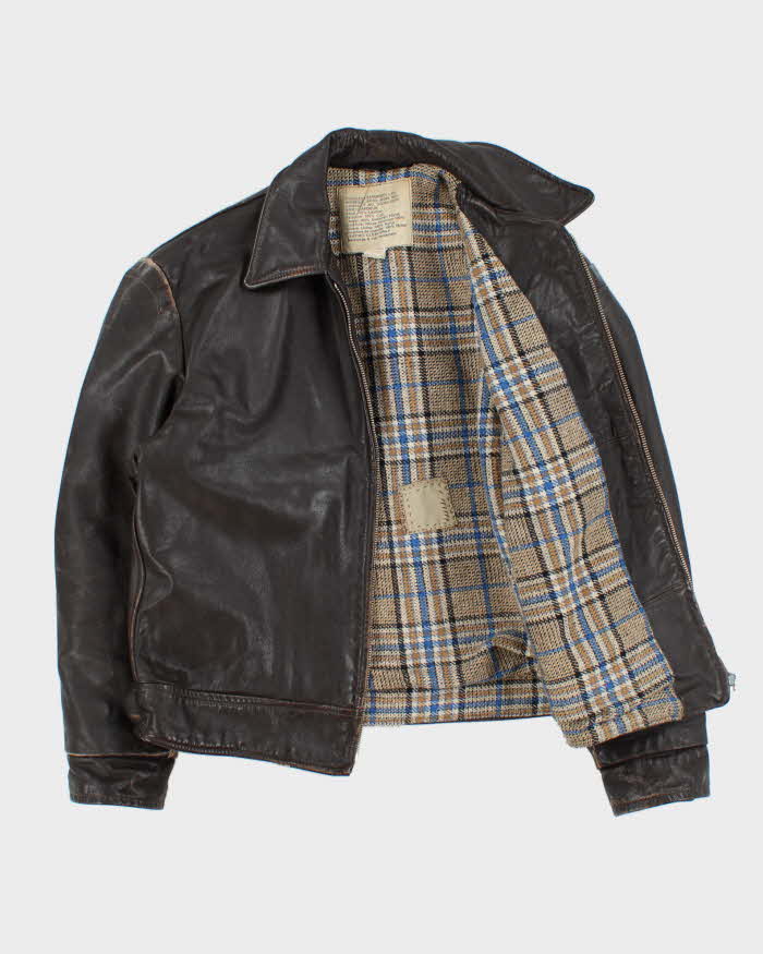 Vintage 1980s Peerless Garments Blanket Lined Distressed Boxy Leather Jacket - M