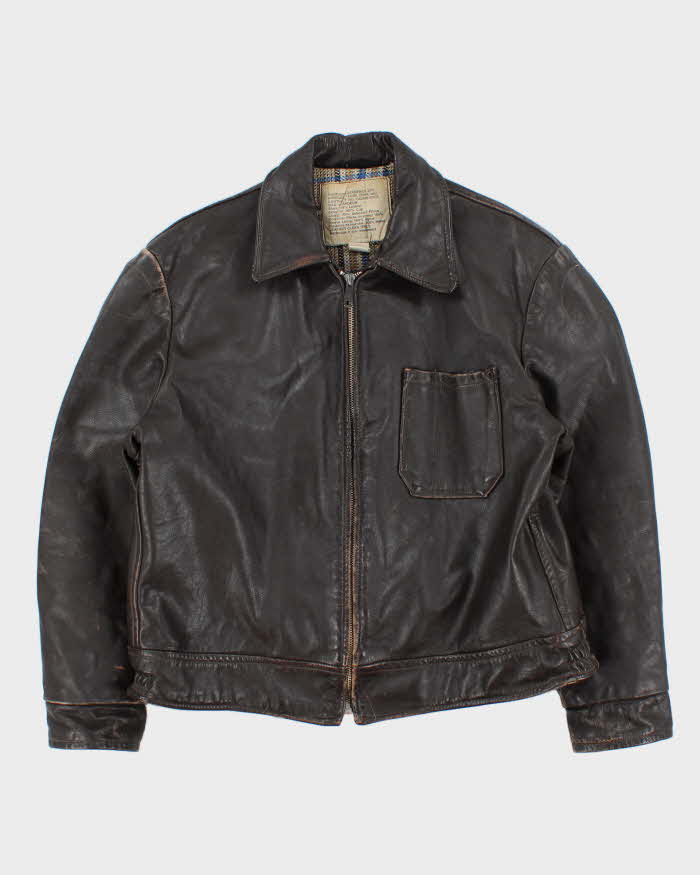 Vintage 1980s Peerless Garments Blanket Lined Distressed Boxy Leather Jacket - M