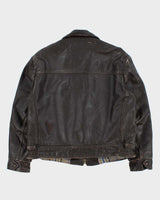 Vintage 1980s Peerless Garments Blanket Lined Distressed Boxy Leather Jacket - M