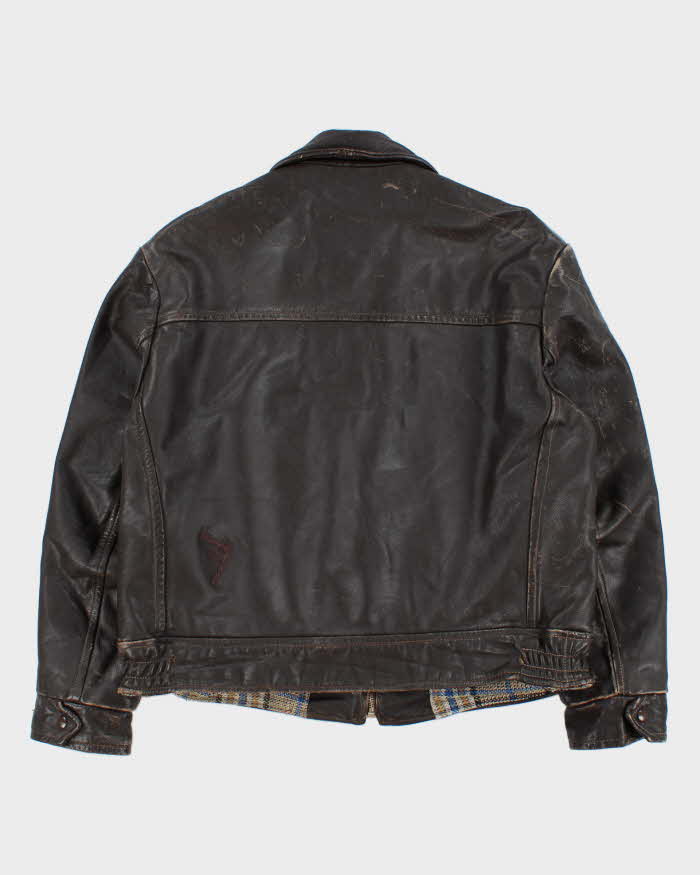 Vintage 1980s Peerless Garments Blanket Lined Distressed Boxy Leather Jacket - M