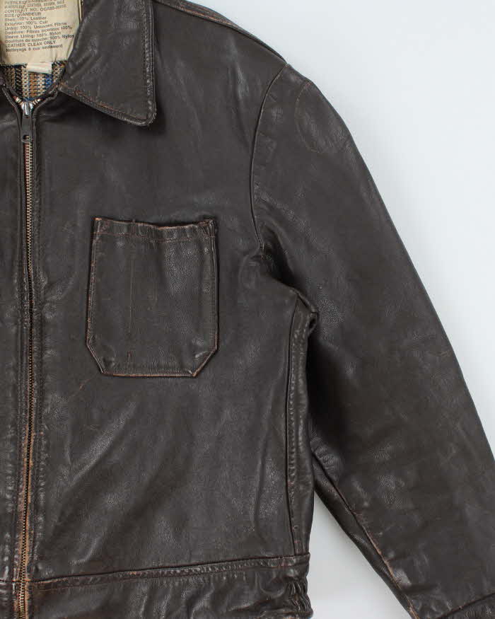 Vintage 1980s Peerless Garments Blanket Lined Distressed Boxy Leather Jacket - M