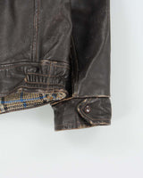 Vintage 1980s Peerless Garments Blanket Lined Distressed Boxy Leather Jacket - M