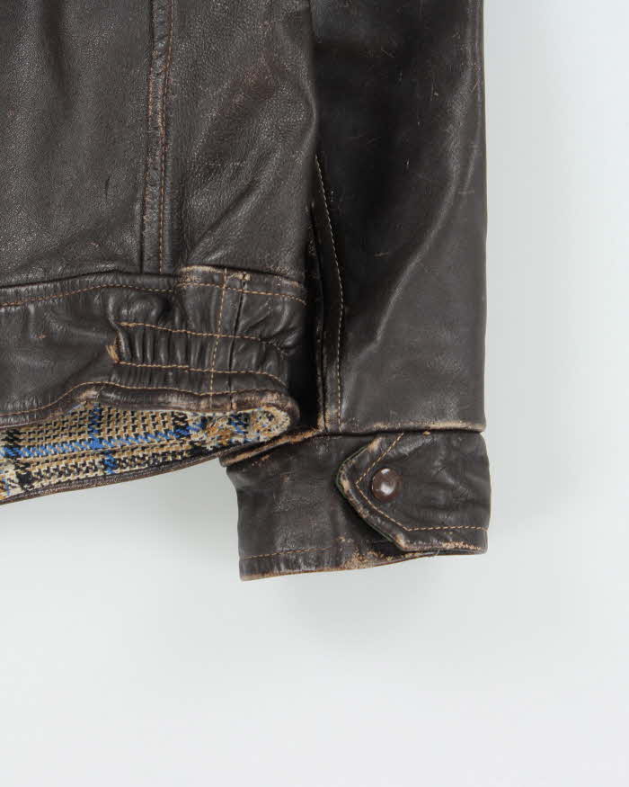 Vintage 1980s Peerless Garments Blanket Lined Distressed Boxy Leather Jacket - M