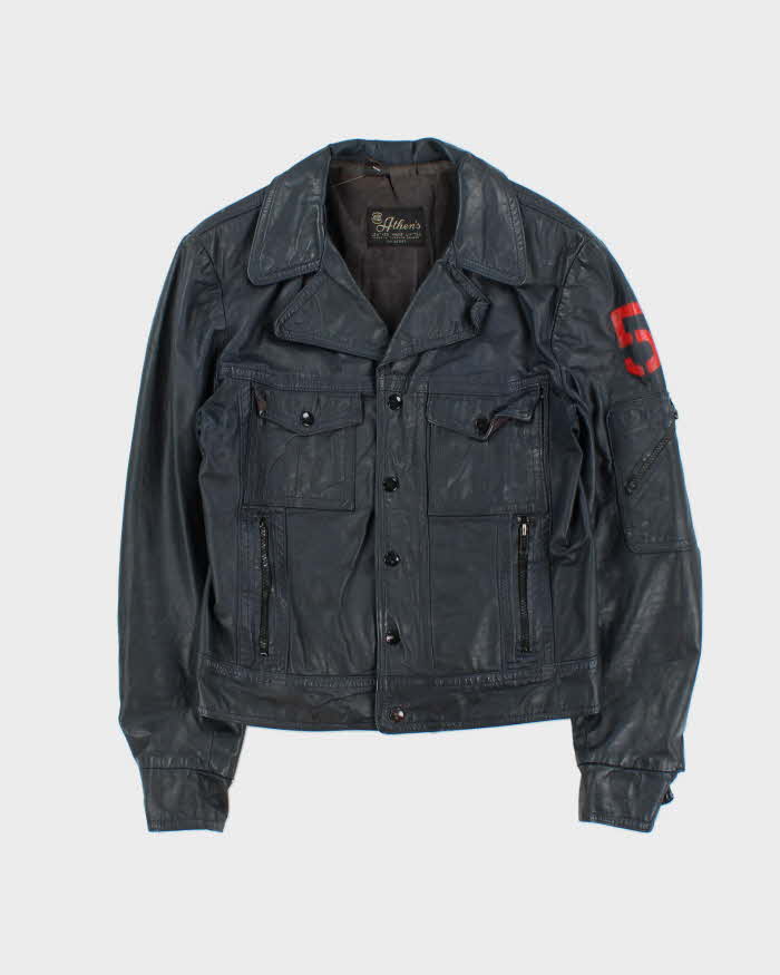 Vintage 1970s Athen's Navy Snap Button Leather Jacket - S
