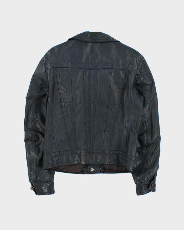 Vintage 1970s Athen's Navy Snap Button Leather Jacket - S