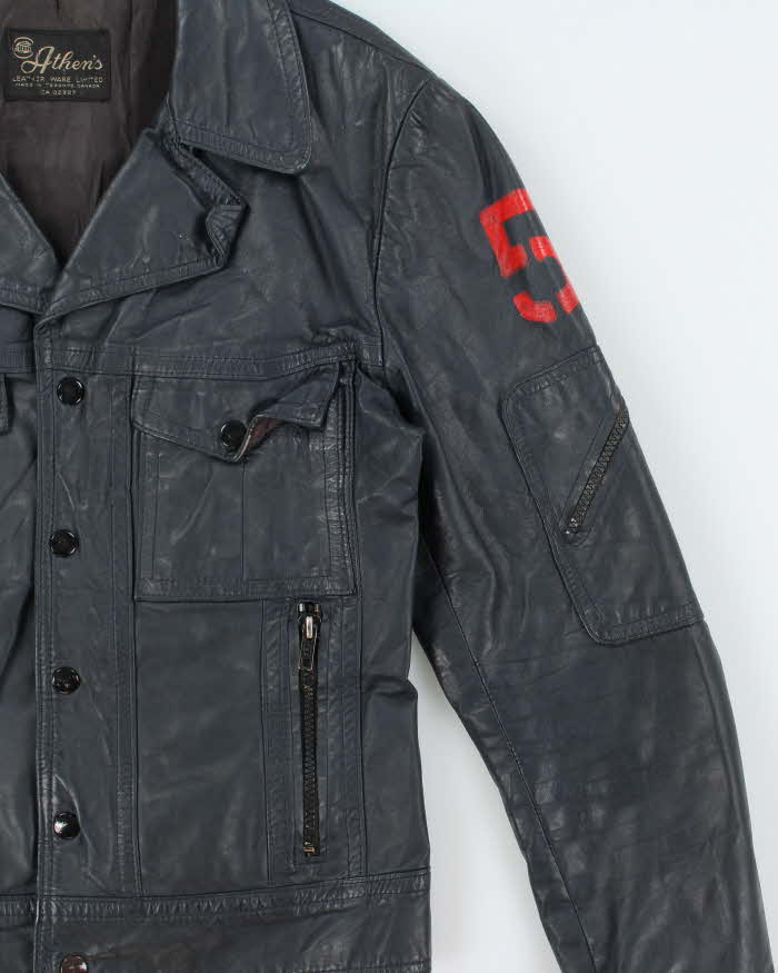 Vintage 1970s Athen's Navy Snap Button Leather Jacket - S