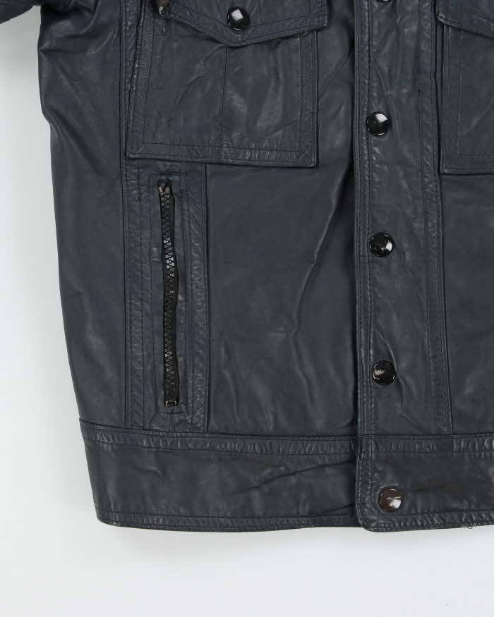 Vintage 1970s Athen's Navy Snap Button Leather Jacket - S