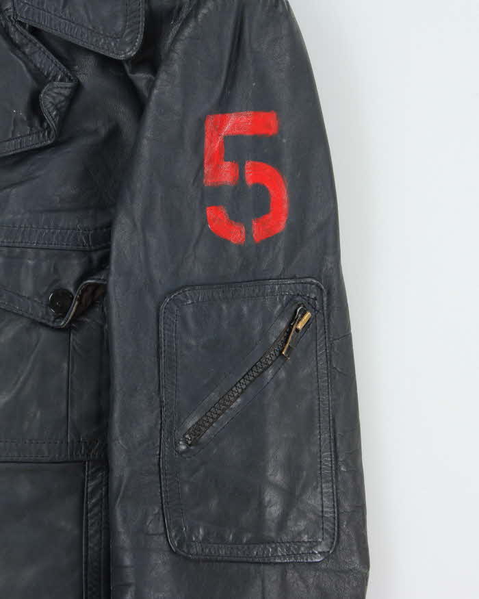 Vintage 1970s Athen's Navy Snap Button Leather Jacket - S